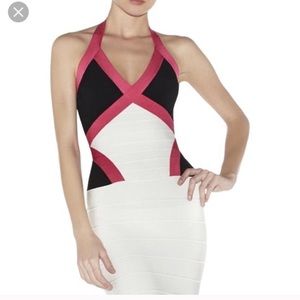 Herve Leger Pink black and white Bandage dress